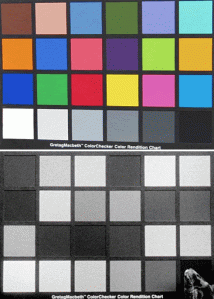 Orthographic chart showing reproduction of colors with early photographic processes.