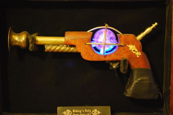 The pistol activated, ready to fire.